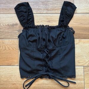 Chocolate Black Lace Trim Top